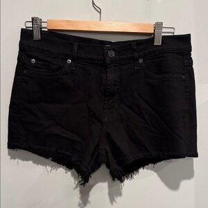 7 For All Mankind Black Raw Frayed Hem Cut off Mini Jean Shorts, Black, Size 27